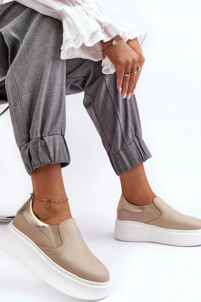 Online Skórzane Buty Sportowe Damskie na Platformie Beżowe Lemar Manish Damskie Sneakersy Damskie