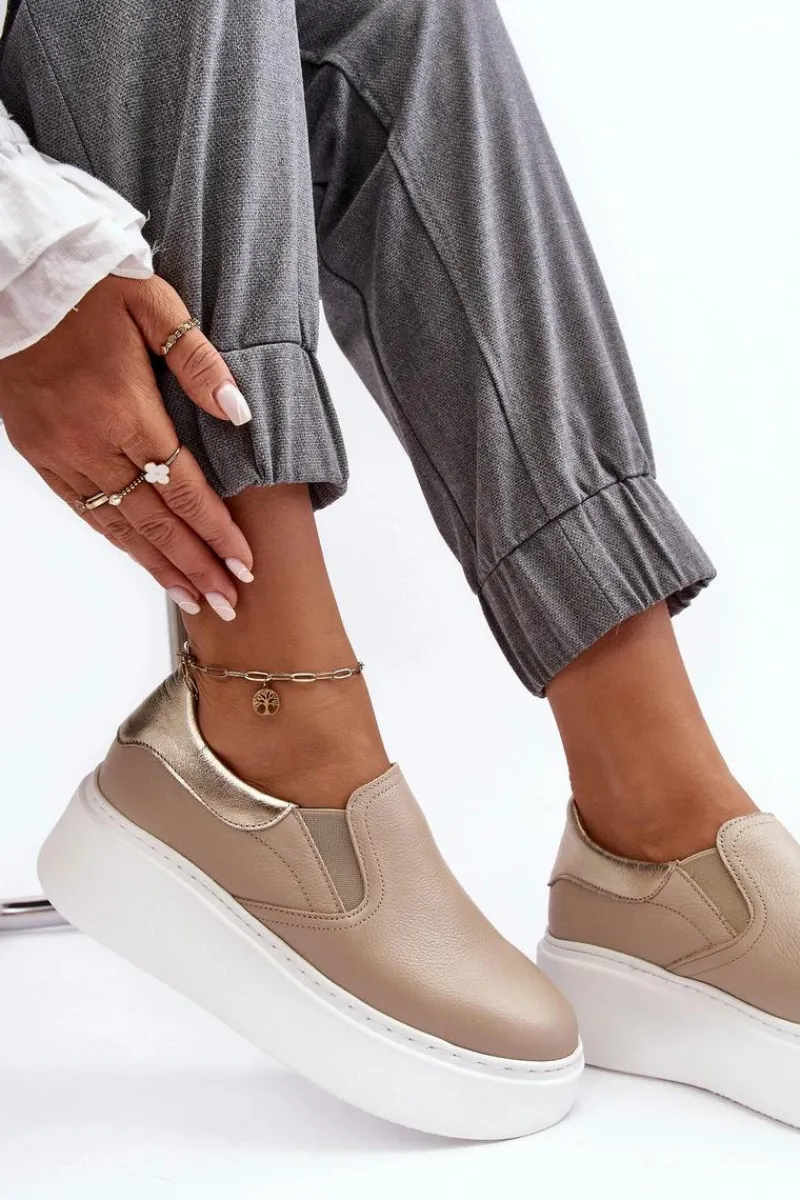 Online Skórzane Buty Sportowe Damskie na Platformie Beżowe Lemar Manish Damskie Sneakersy Damskie
