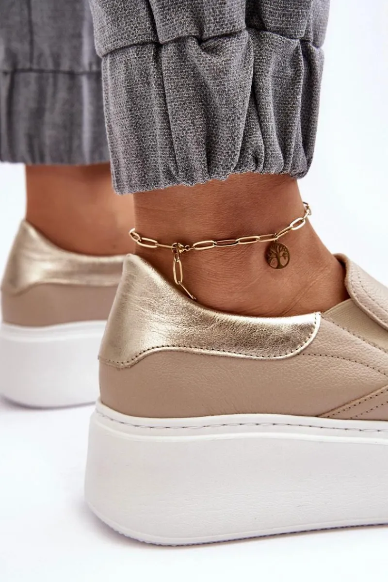 Online Skórzane Buty Sportowe Damskie na Platformie Beżowe Lemar Manish Damskie Sneakersy Damskie