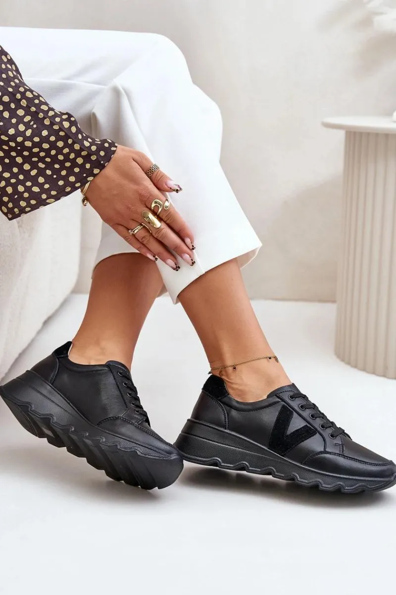 Buty Sportowe Na Platformie|Sneakersy Damskie>Buty damskie Vinceza Skórzane Buty Sportowe Damskie Vinceza 7918 Czarne Czarny