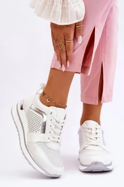 Clearance Boto Skórzane Buty Sportowe Na Niewysokim Koturnie Białe Braylen