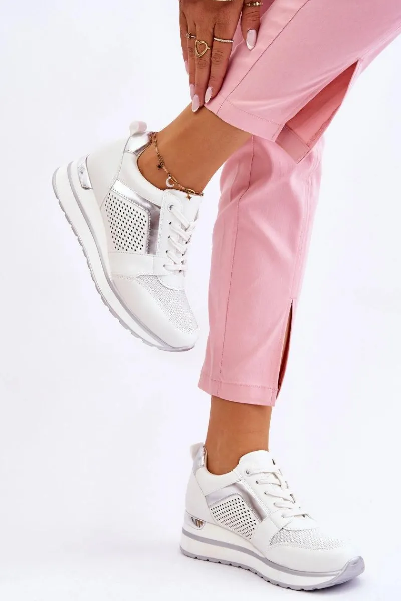 Clearance Boto Skórzane Buty Sportowe Na Niewysokim Koturnie Białe Braylen