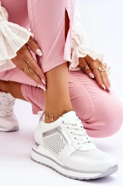 Clearance Boto Skórzane Buty Sportowe Na Niewysokim Koturnie Białe Braylen