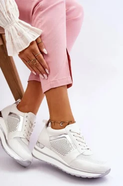 Clearance Boto Skórzane Buty Sportowe Na Niewysokim Koturnie Białe Braylen