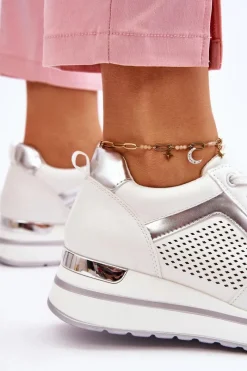 Clearance Boto Skórzane Buty Sportowe Na Niewysokim Koturnie Białe Braylen