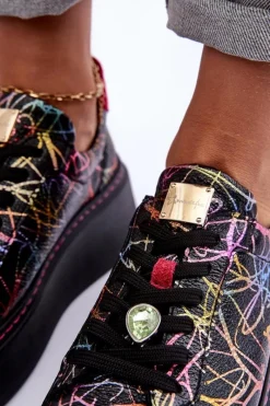 Hot Skórzane Buty Sportowe Na Platformie 06191-39 Multikolor Damskie Buty Sportowe Na Platformie