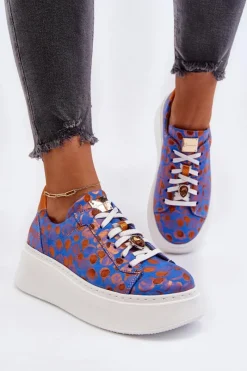 Buty Sportowe Na Platformie>Maciejka Skórzane Buty Sportowe Na Platformie 06191-06 Niebieskie