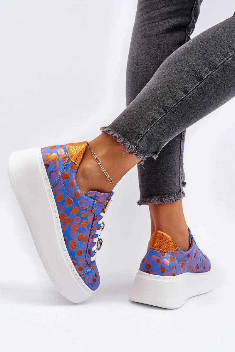 Buty Sportowe Na Platformie>Maciejka Skórzane Buty Sportowe Na Platformie 06191-06 Niebieskie