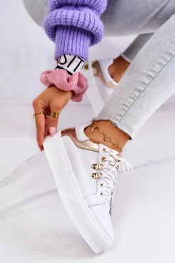 New Skórzane Buty Sportowe Na Platformie Białe Mary Ann Damskie Buty Sportowe Na Platformie