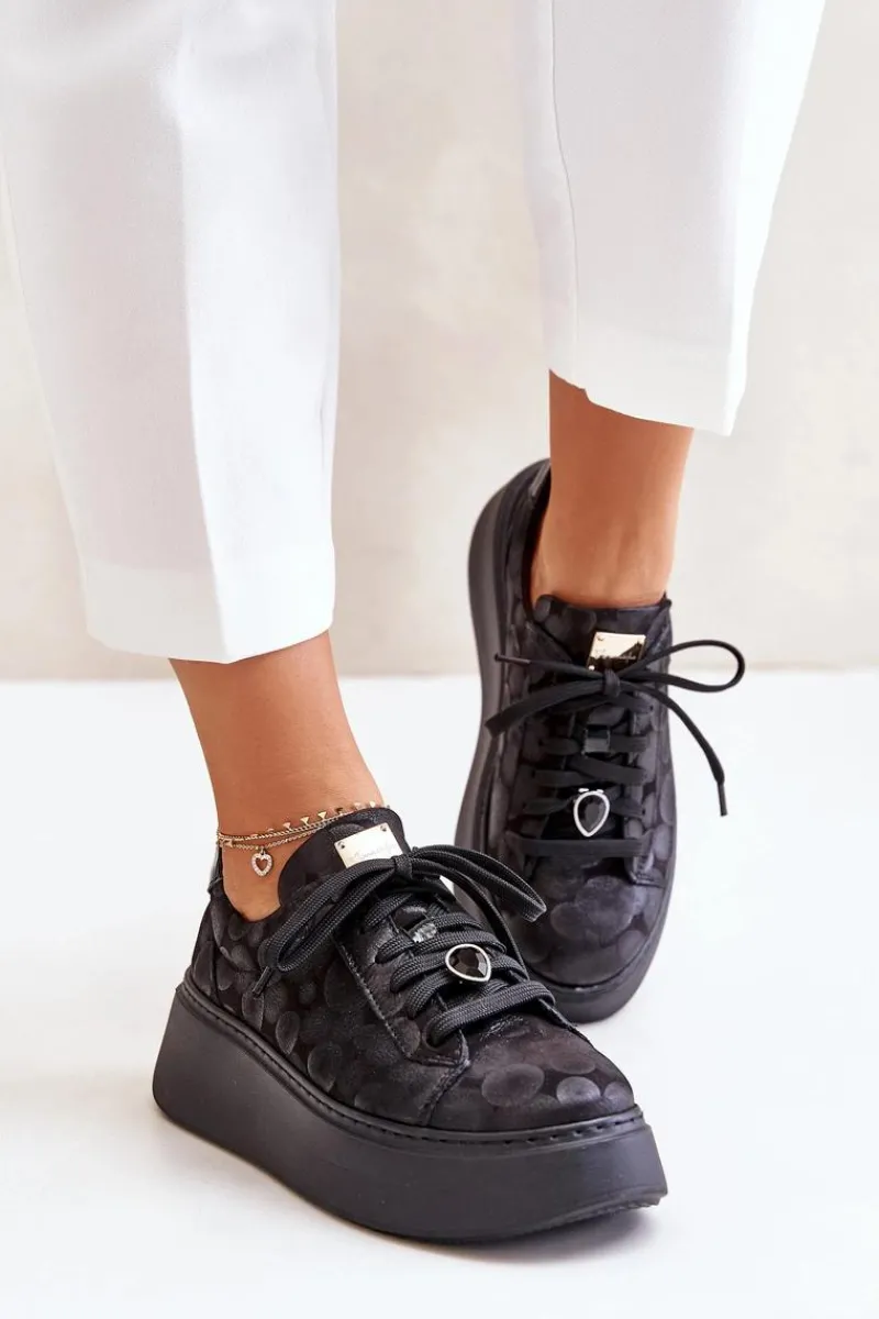 Clearance Maciejka Skórzane Buty Sportowe Na Platformie 06191-42 Czarne