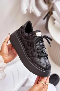 Clearance Maciejka Skórzane Buty Sportowe Na Platformie 06191-42 Czarne