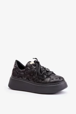 Clearance Maciejka Skórzane Buty Sportowe Na Platformie 06191-42 Czarne