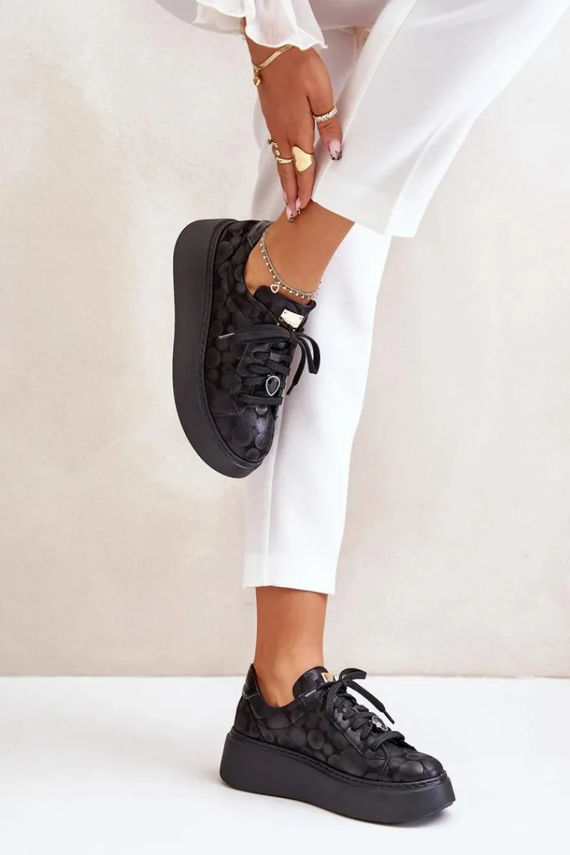 Clearance Maciejka Skórzane Buty Sportowe Na Platformie 06191-42 Czarne