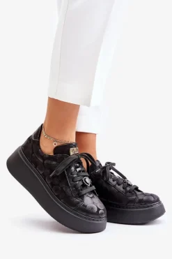 Clearance Maciejka Skórzane Buty Sportowe Na Platformie 06191-42 Czarne