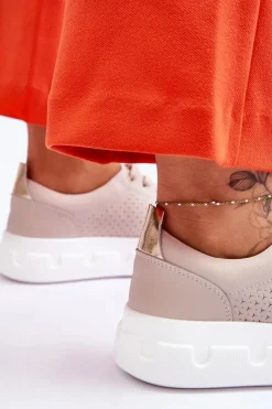 Outlet Damskie buty S.Barski Skórzane Buty Sportowe Na Masywnej Platformie Beżowe Montigo