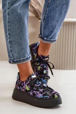 Buty Sportowe Na Platformie>Maciejka Skórzane Buty Sportowe Na Platformie 06191-05 Fioletowe Fioletowy