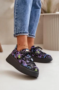 Buty Sportowe Na Platformie>Maciejka Skórzane Buty Sportowe Na Platformie 06191-05 Fioletowe Fioletowy
