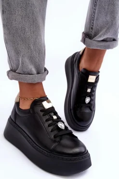 Buty Sportowe Na Platformie>Maciejka Skórzane Buty Sportowe Na Platformie 06191-01 Czarne