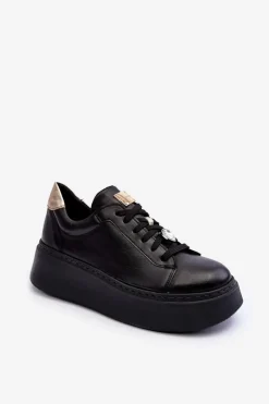 Buty Sportowe Na Platformie>Maciejka Skórzane Buty Sportowe Na Platformie 06191-01 Czarne