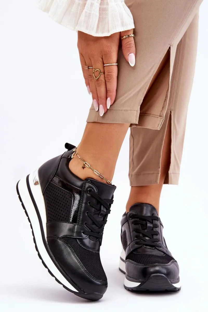 Outlet Skórzane Buty Sportowe Na Niewysokim Koturnie Czarne Braylen Damskie Sneakersy Damskie