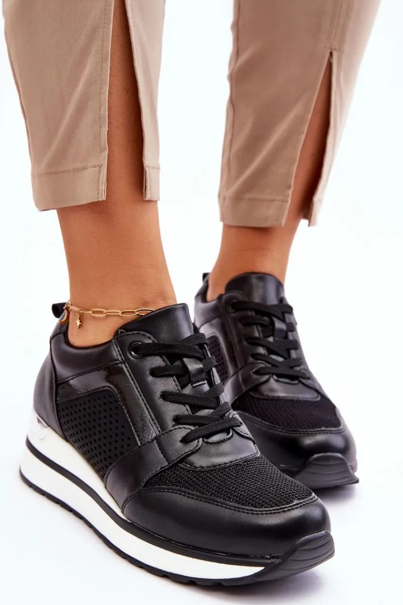 Outlet Skórzane Buty Sportowe Na Niewysokim Koturnie Czarne Braylen Damskie Sneakersy Damskie