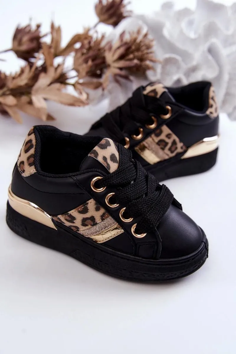 Dziewczęce>Boto Skórzane Buty Sportowe Panterka Czarne Trixie