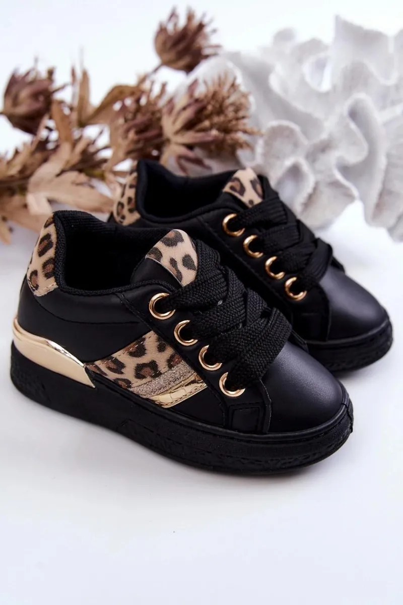 Dziewczęce>Boto Skórzane Buty Sportowe Panterka Czarne Trixie