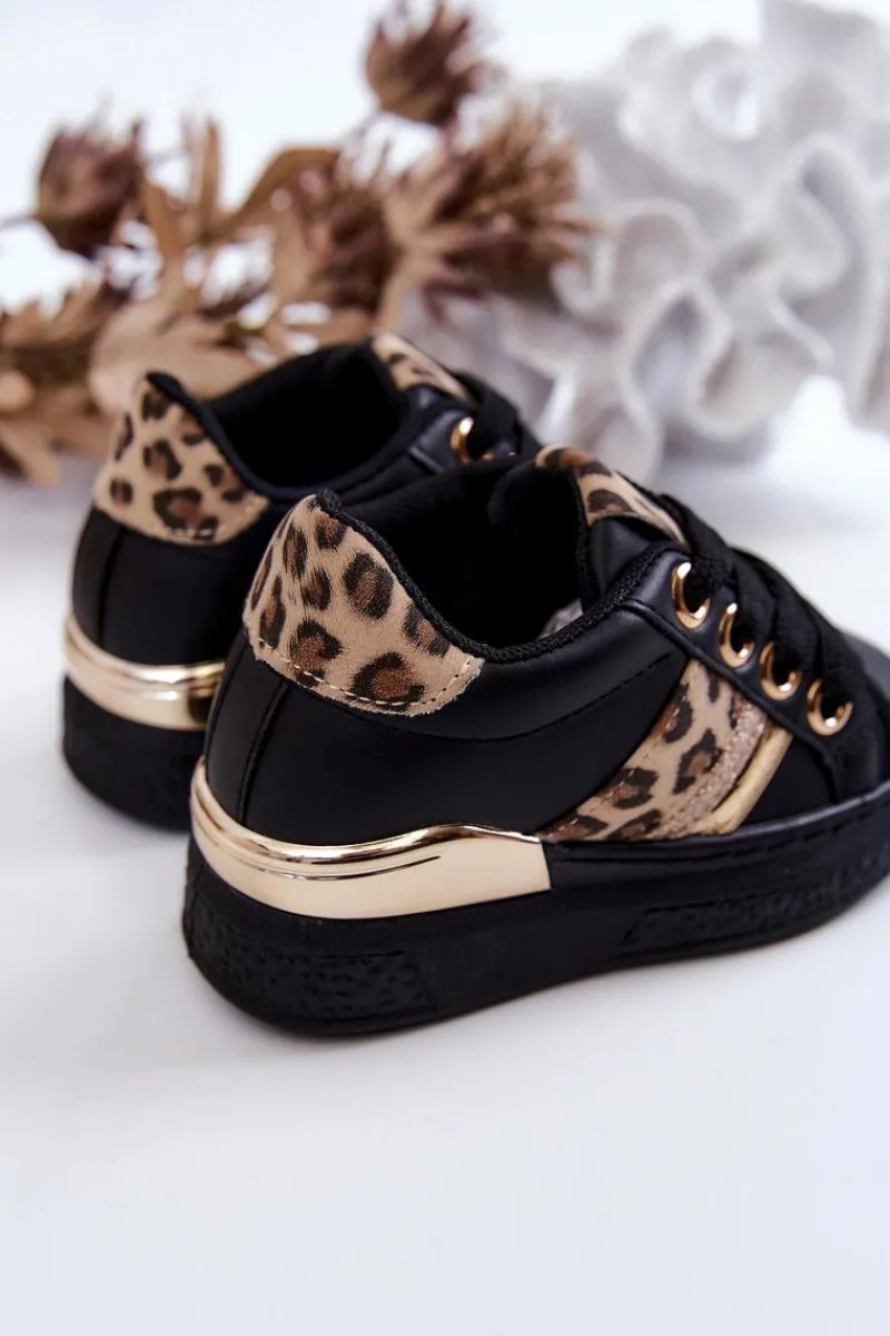 Dziewczęce>Boto Skórzane Buty Sportowe Panterka Czarne Trixie