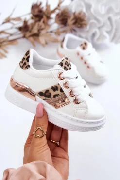 Sale Skórzane Buty Sportowe Panterka Białe Trixie Dzieci Dziewczęce