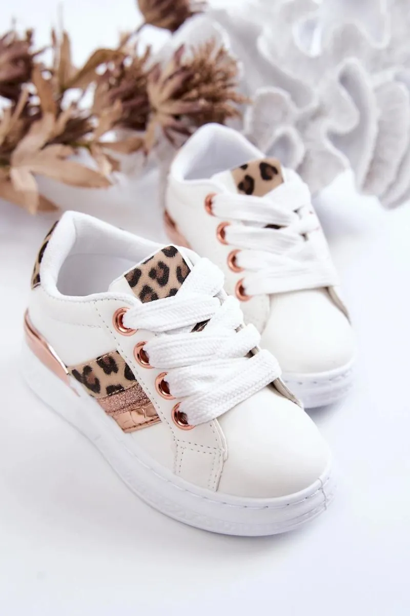 Sale Skórzane Buty Sportowe Panterka Białe Trixie Dzieci Dziewczęce