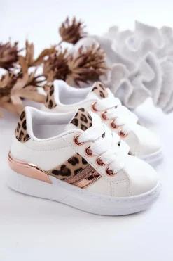 Sale Skórzane Buty Sportowe Panterka Białe Trixie Dzieci Dziewczęce