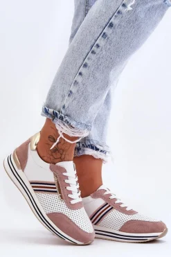 Discount Damskie buty S.Barski Skórzane Buty Sportowe S.Barski AL21575 Biało-Różowe