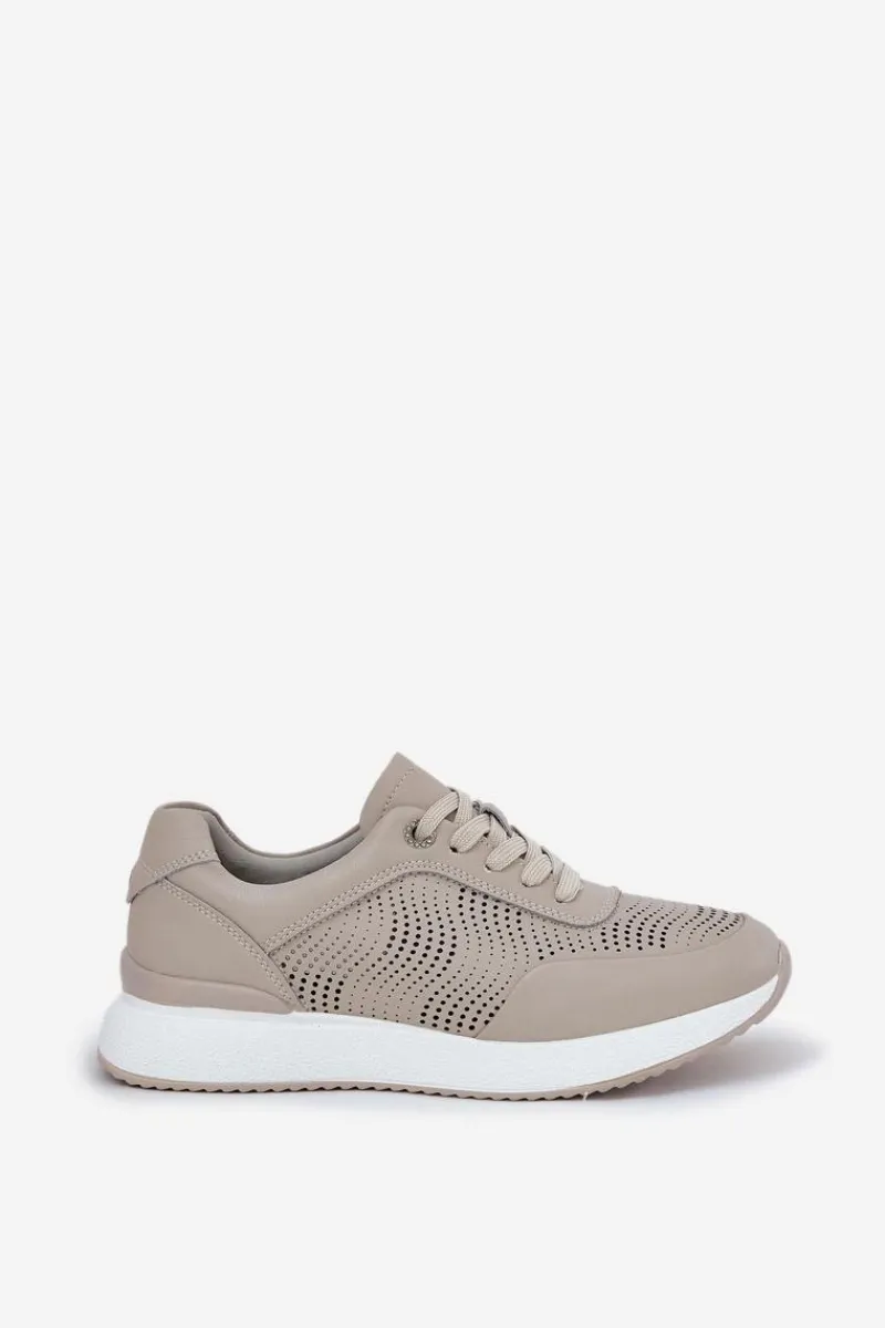 Skórzane Buty Sportowe Sneakersy Damskie S.Barski LR51-551 Beżowe Damskie Buty Sportowe Na Platformie|Sneakersy Damskie