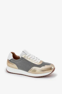 Clearance Damskie buty S.Barski Skórzane Buty Sportowe Sneakersy Damskie D&A LR51-847 Złote