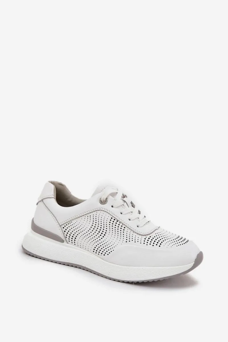 Buty Sportowe Na Platformie|Sneakersy Damskie>Damskie buty S.Barski Skórzane Buty Sportowe Sneakersy Damskie S.Barski LR51-551 Białe Biały