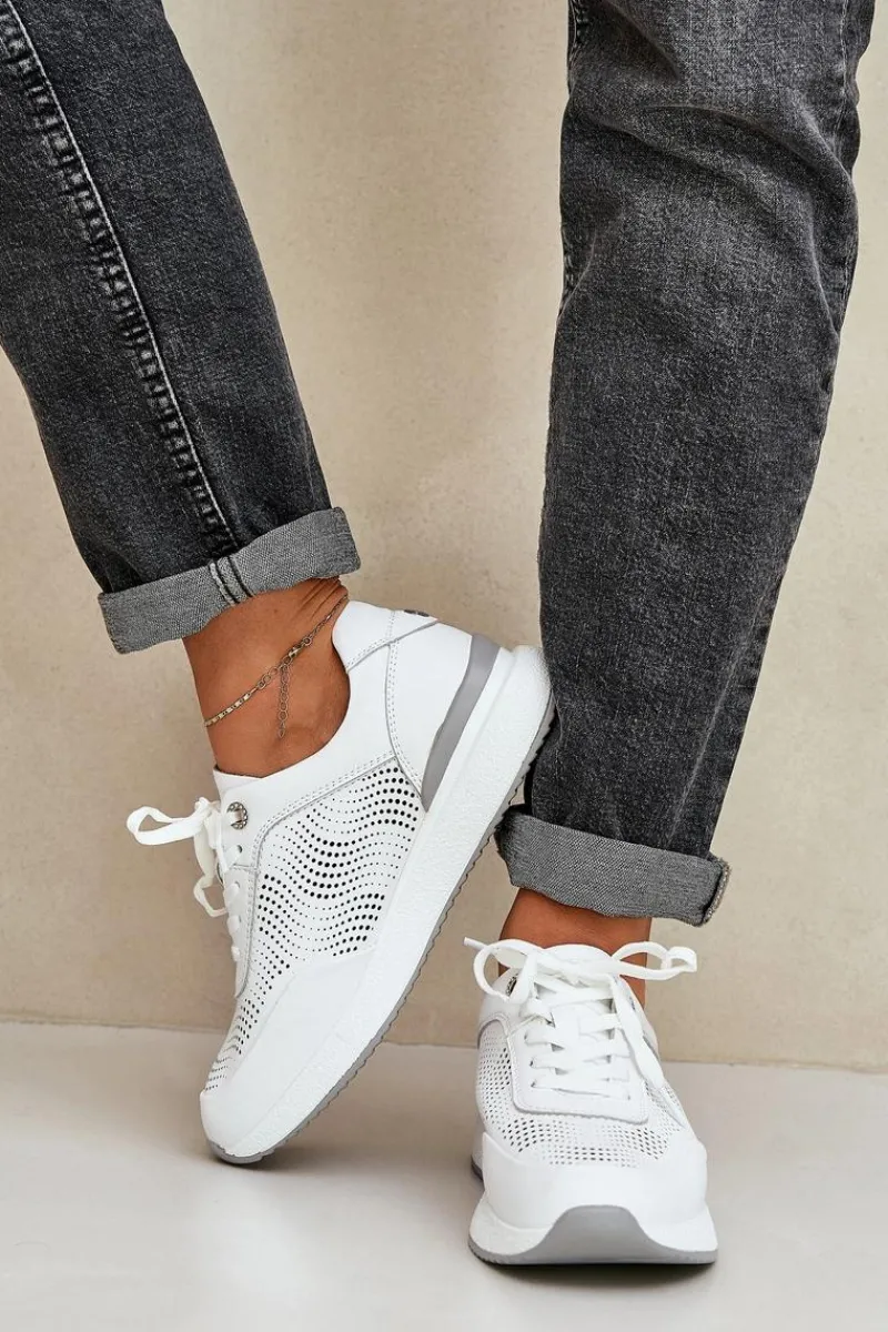 Buty Sportowe Na Platformie|Sneakersy Damskie>Damskie buty S.Barski Skórzane Buty Sportowe Sneakersy Damskie S.Barski LR51-551 Białe Biały