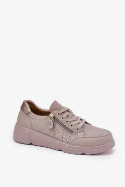 Best Skórzane Buty Sportowe Sneakersy Na Platformie Z Zamkiem Vinceza 88019 Ciemnobeżowe Damskie Sneakersy Damskie