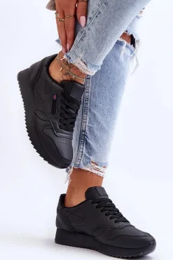 Best Boto Skórzane Buty Sportowe Sznurowane Na Platformie Czarne Merida