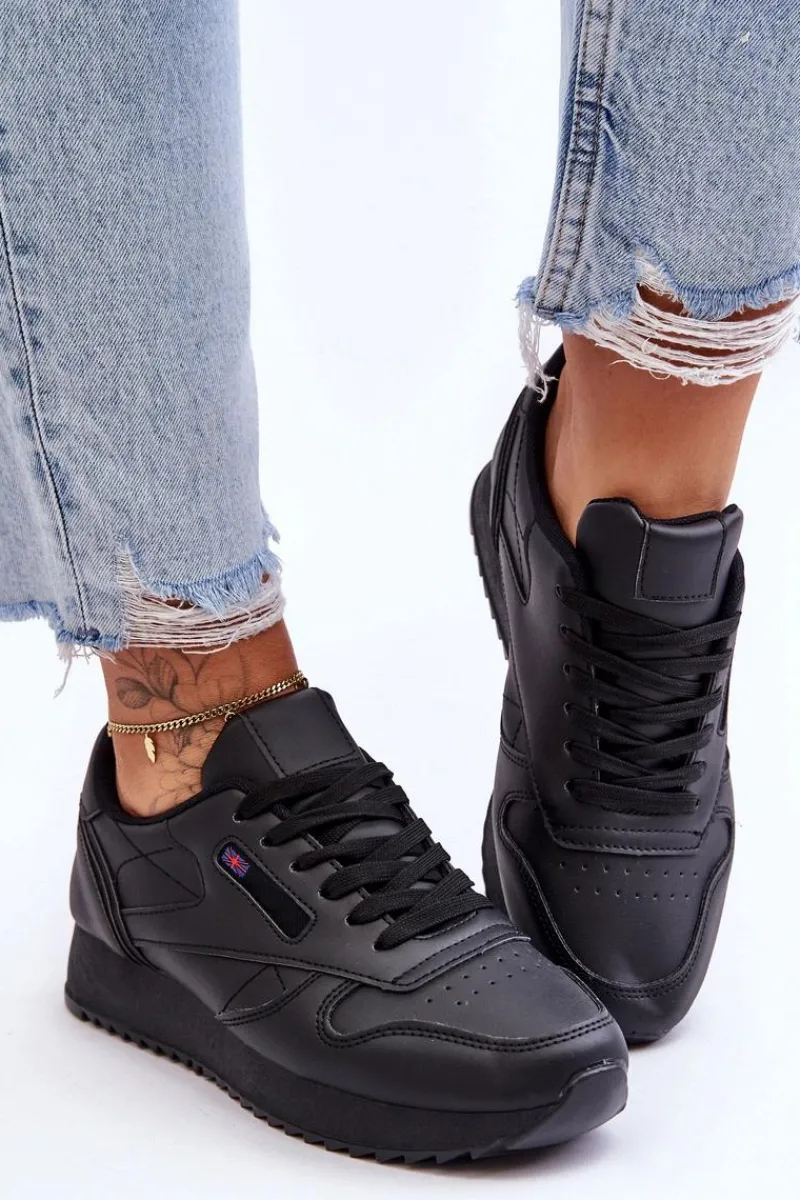 Best Boto Skórzane Buty Sportowe Sznurowane Na Platformie Czarne Merida