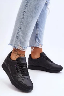 Best Boto Skórzane Buty Sportowe Sznurowane Na Platformie Czarne Merida