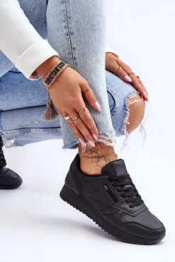 Best Boto Skórzane Buty Sportowe Sznurowane Na Platformie Czarne Merida