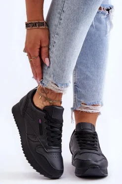 Best Boto Skórzane Buty Sportowe Sznurowane Na Platformie Czarne Merida