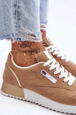 Skórzane Buty Sportowe Sznurowane Na Platformie Beżowe Merida Damskie Buty Sportowe Na Platformie|Sneakersy Damskie