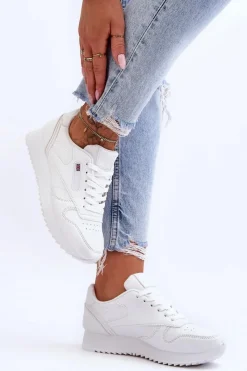 Buty Sportowe Na Platformie|Sneakersy Damskie>Boto Skórzane Buty Sportowe Sznurowane Na Platformie Białe Merida