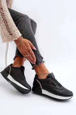 Buty Sportowe Na Platformie|Sneakersy Damskie>Boto Skórzane Buty Sportowe Sznurowane Na Platformie Czarne Merida