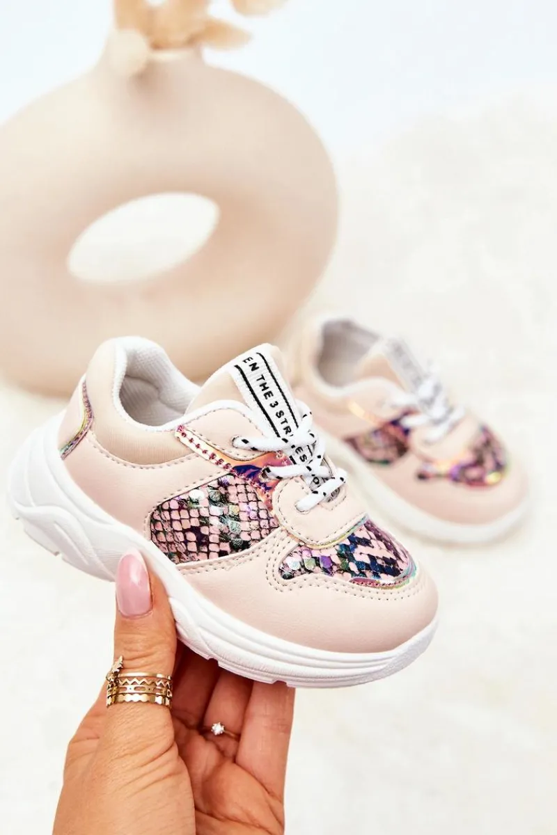 Clearance Skórzane Buty Sportowe Wężowe Różowe Gabbie Dzieci Dziewczęce