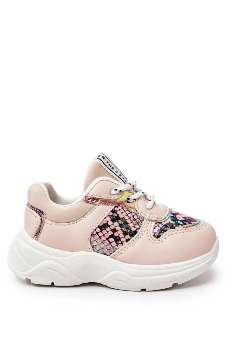 Clearance Skórzane Buty Sportowe Wężowe Różowe Gabbie Dzieci Dziewczęce