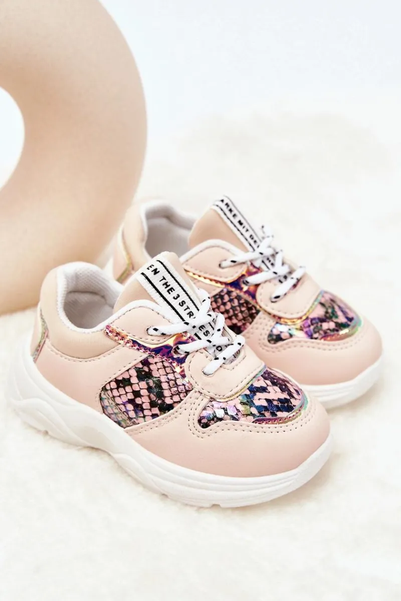 Clearance Skórzane Buty Sportowe Wężowe Różowe Gabbie Dzieci Dziewczęce