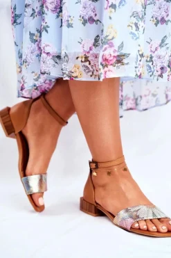 Sandały Płaskie>Maciejka Skórzane Błyszczące Sandały 04618-29 Rude