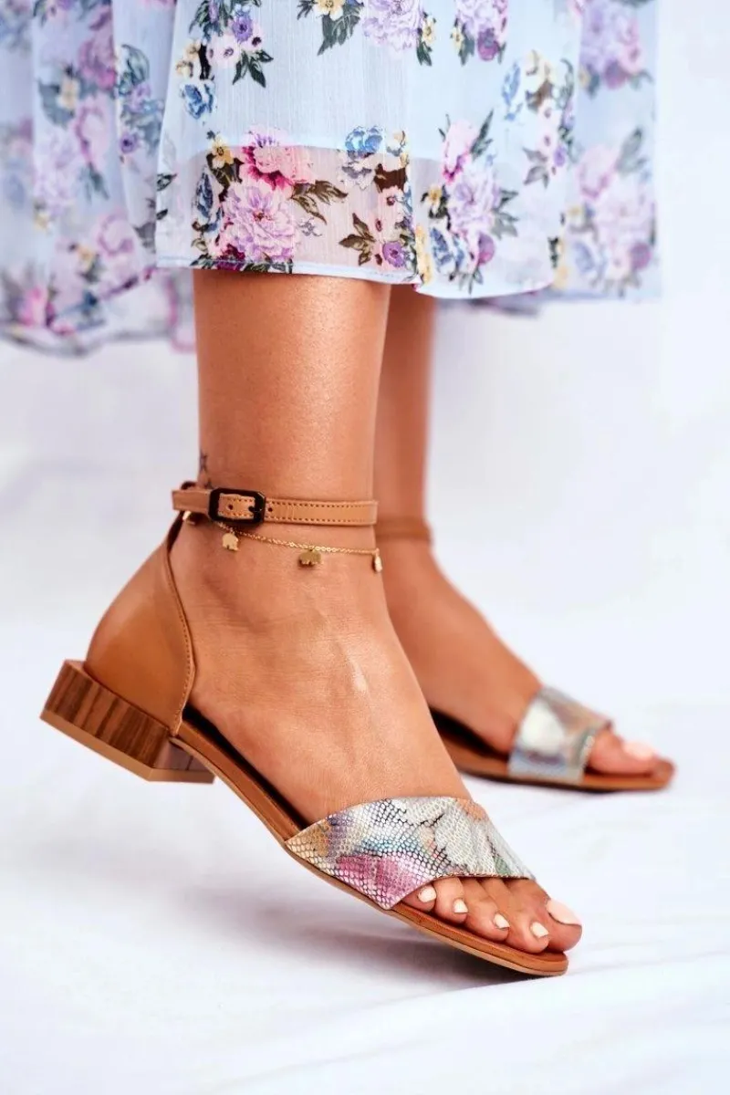 Sandały Płaskie>Maciejka Skórzane Błyszczące Sandały 04618-29 Rude